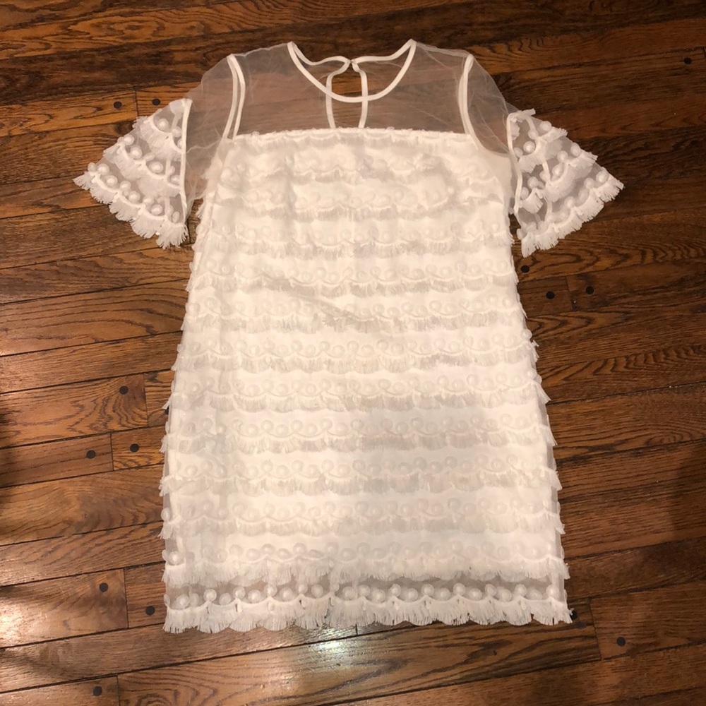 Bloomingdale’s White Mesh and Frill Dress
